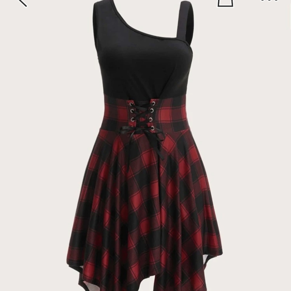 4x Shein lace up plaid hanky hem dress